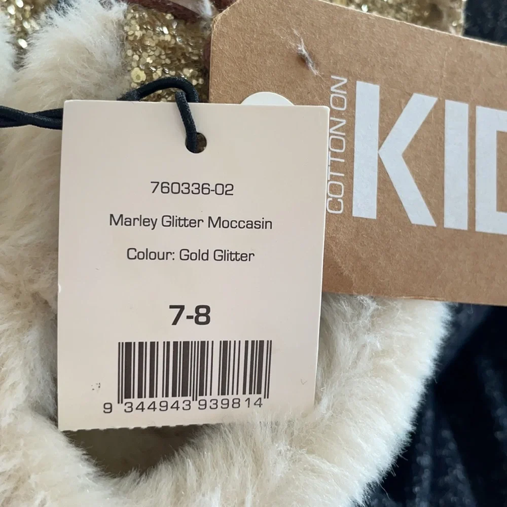 NEW Cotton On Kids Marley gold glitter Moccasin USA size 8-9